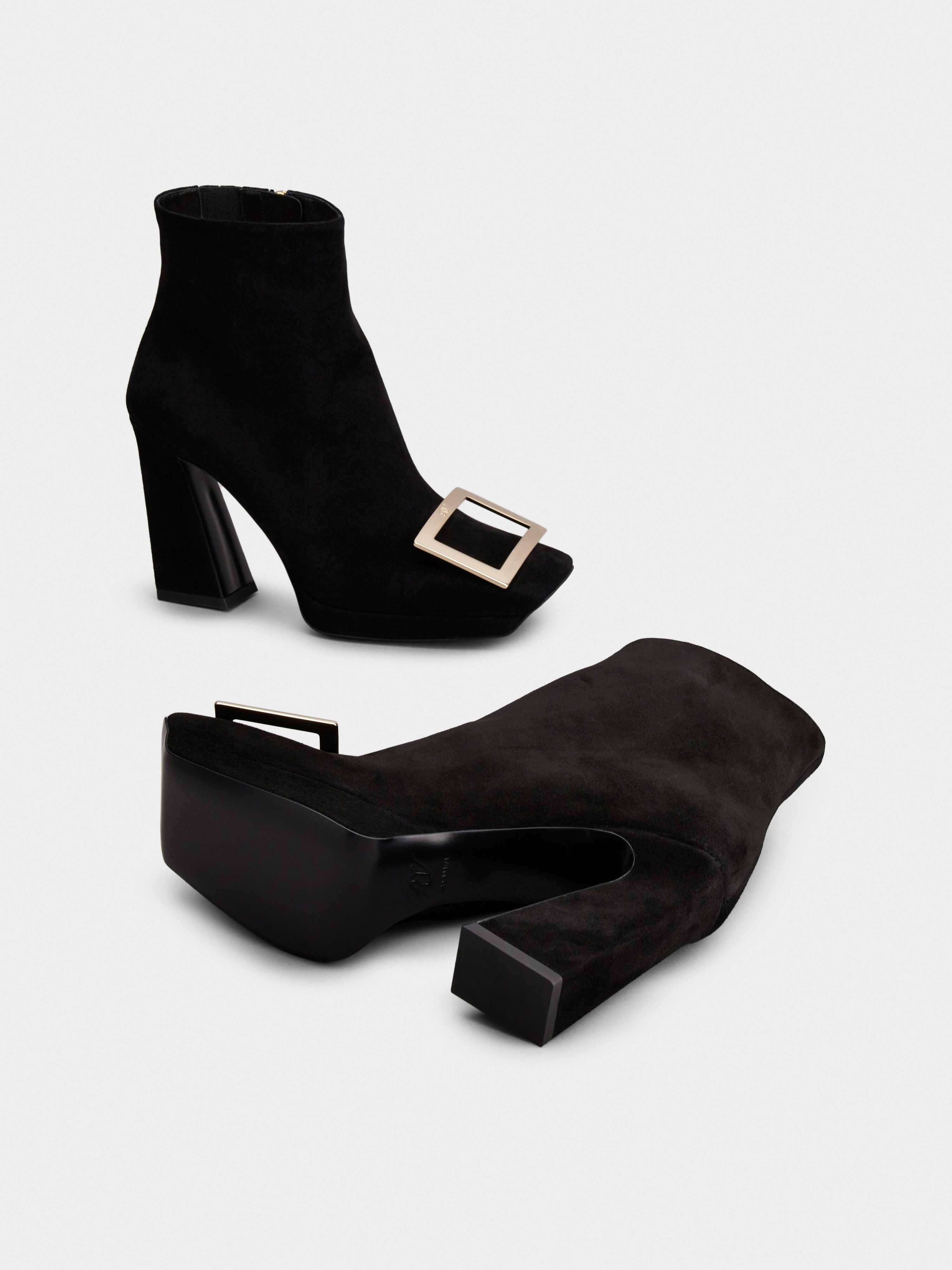 Viv' Square Metal Buckle Platform Ankle Boots in Suede - 6