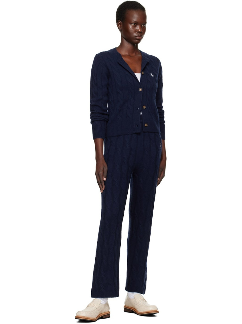 Sporty & Rich Navy 'SRC' Cableknit Cashmere Trousers outlook