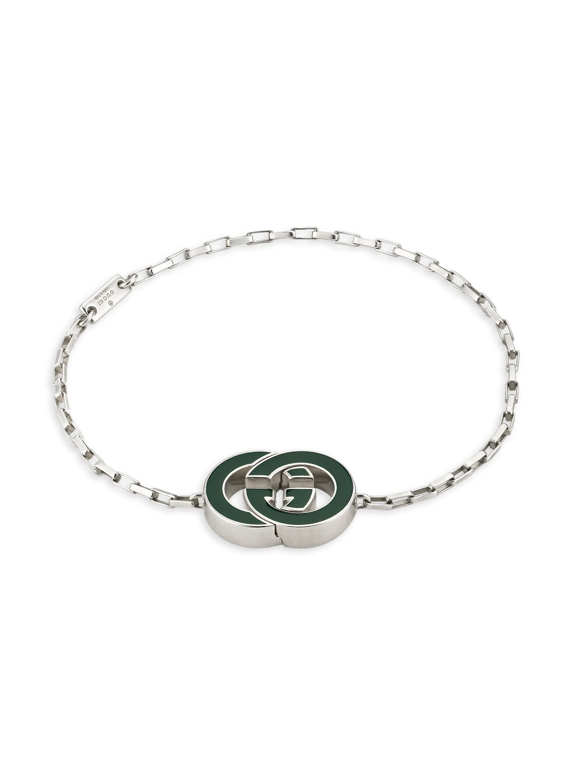 Men's Interlocking G Sterling Silver Bracelet - Green - 1