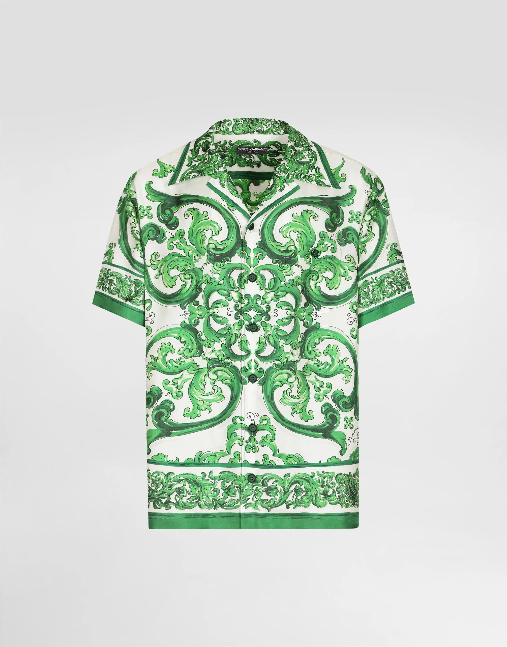 Silk twill Hawaiian shirt with majolica print - 1