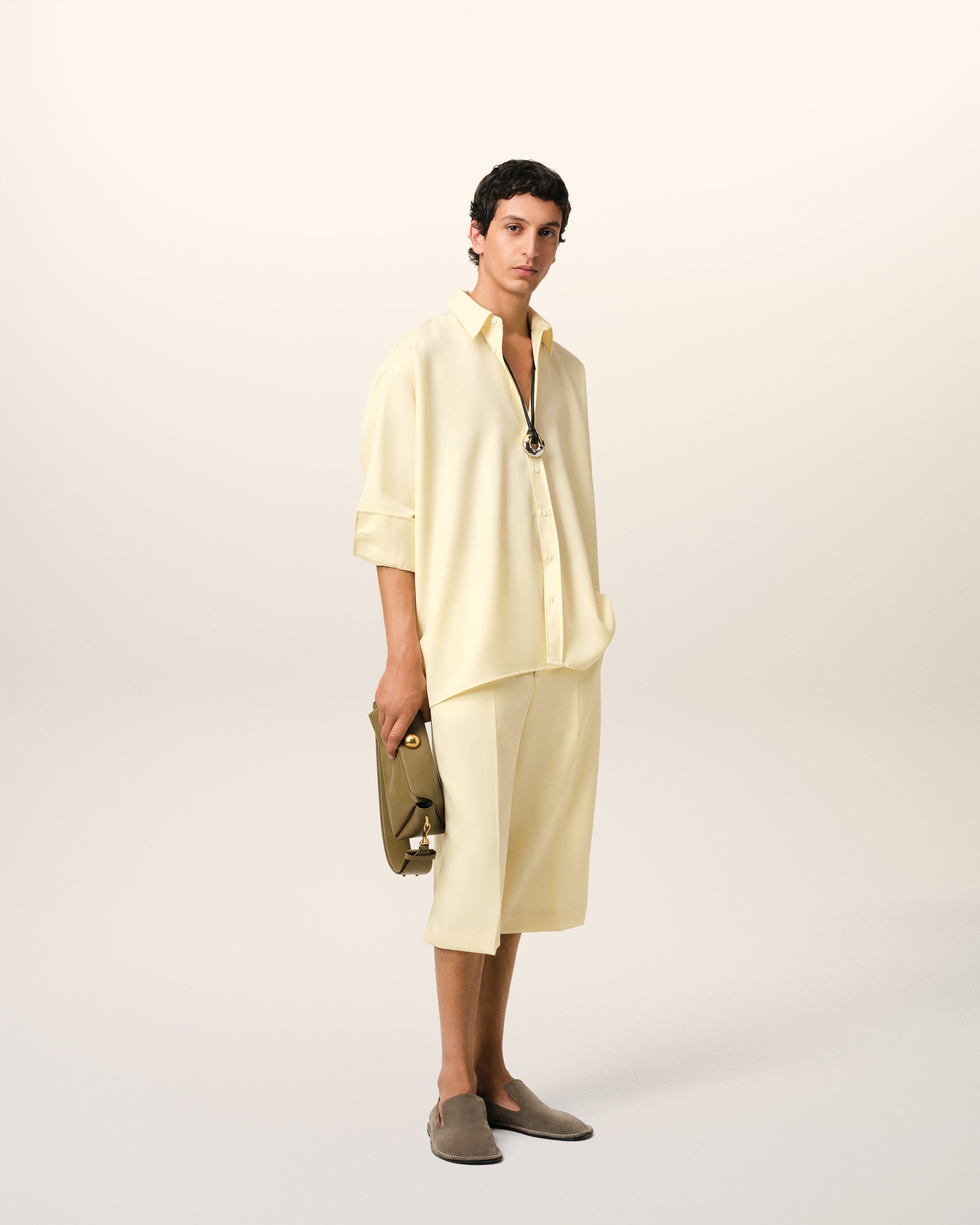 YELLOW WOOL BACK SLIT LOOSE SHIRT - 1