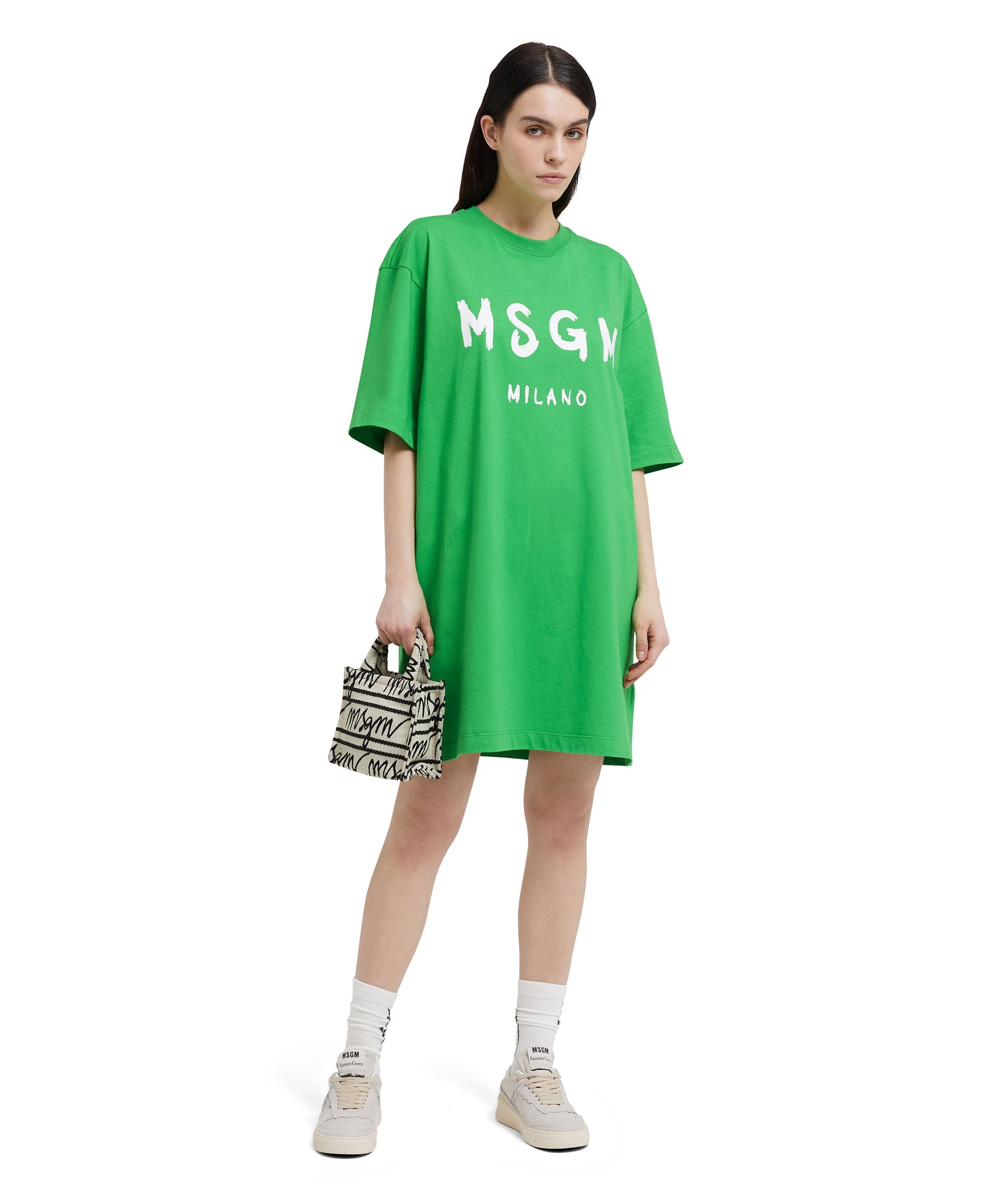 Long T-Shirt dress with brushstroke logo - 5