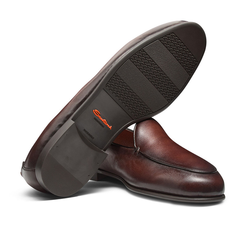 Men's dark brown leather loafer with fur 3