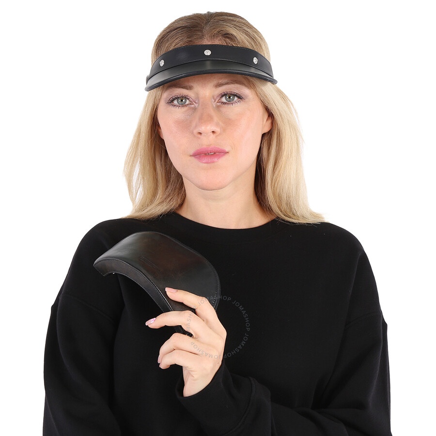 Burberry Black Leather Zip-Pocket Visor - 3