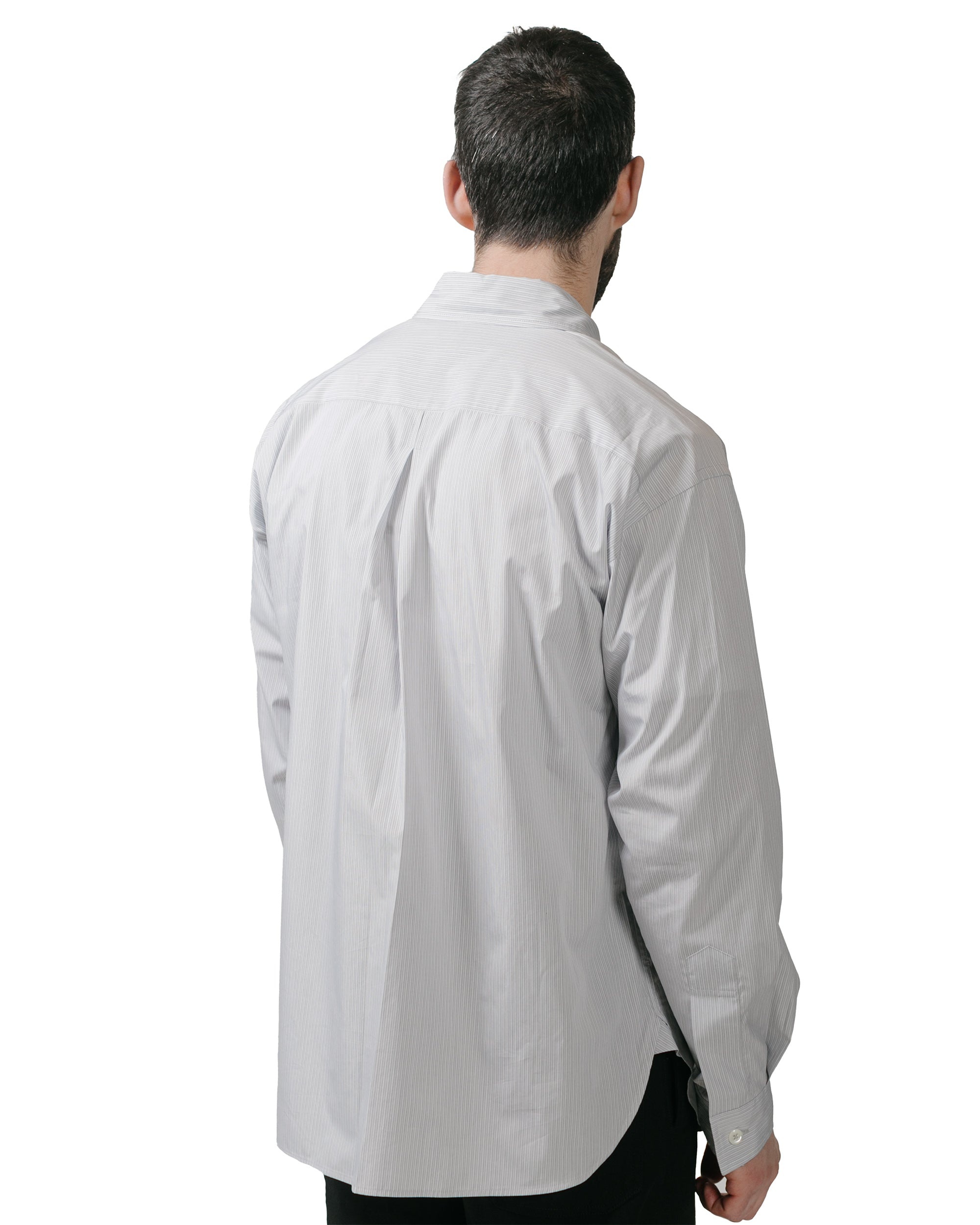 Half Placket Shirt Fine Stripe Cotton Poplin Grey/White - 3