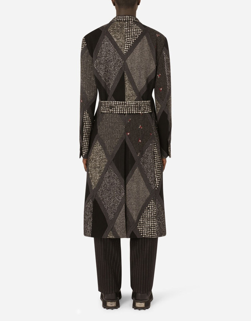 Dolce & Gabbana Double-breasted coat in a wool, cotton and cashmere patchwork outlook