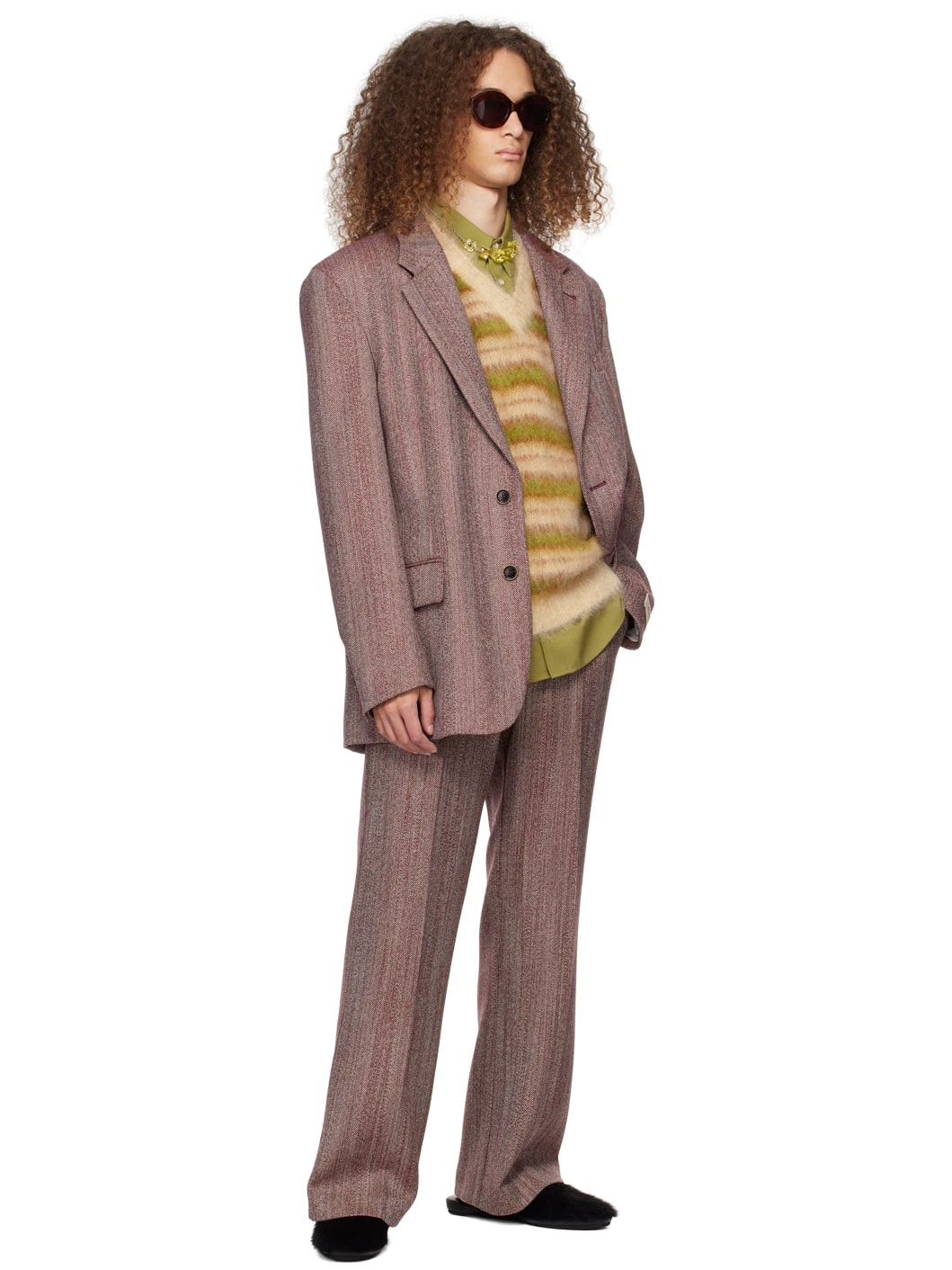 Burgundy Herringbone Trousers - 4