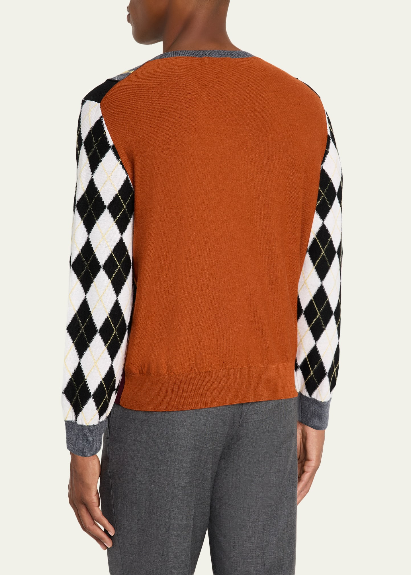Men's Merino Wool Color-Block Argyle Crewneck Sweater - 3