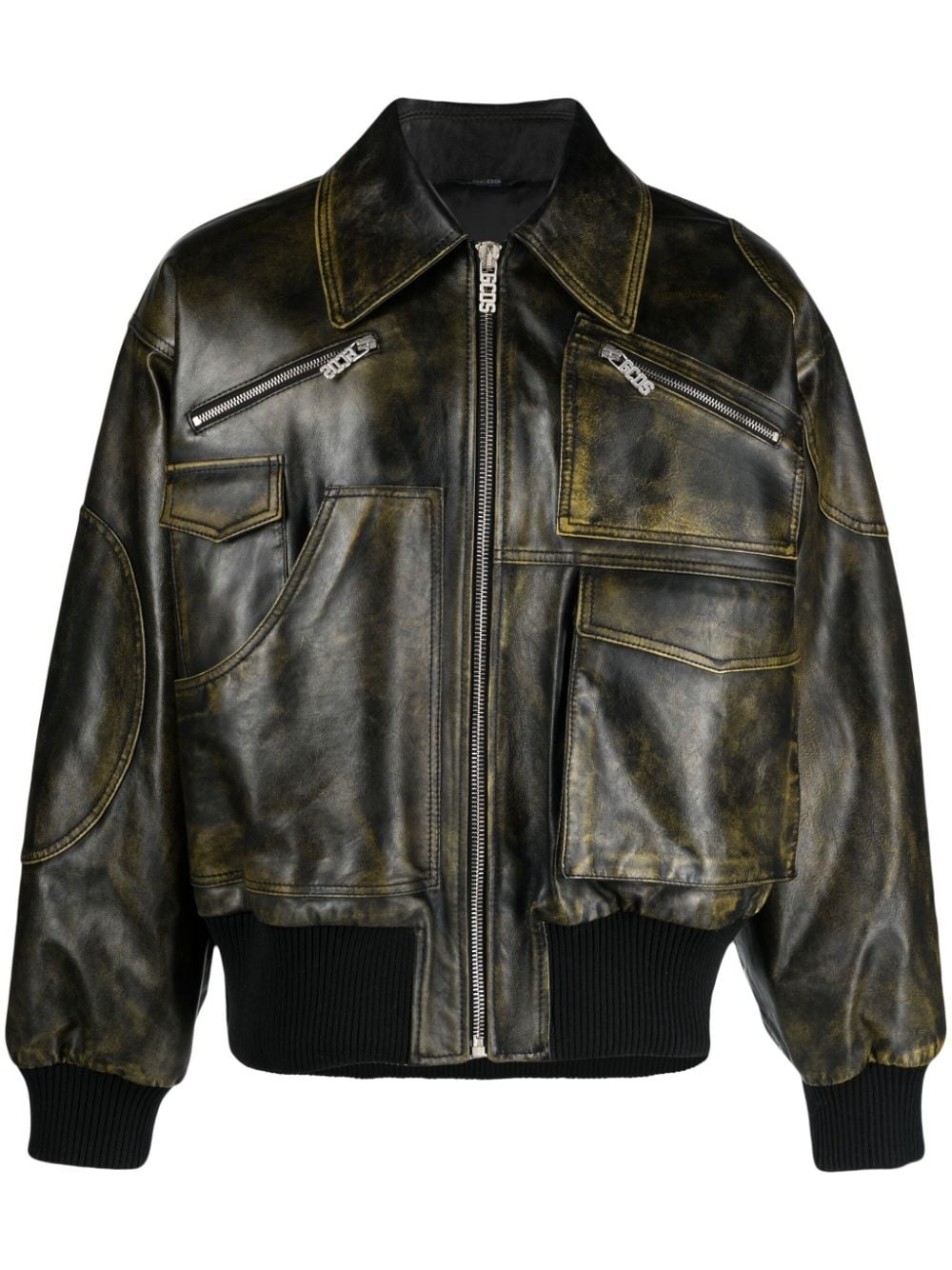 GCDS Workwear Rub-Off leather bomber jacket | REVERSIBLE