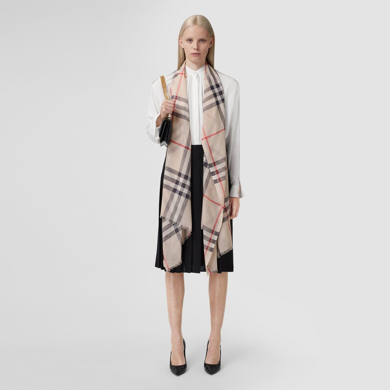 Lightweight Check Wool and Silk Scarf - 7
