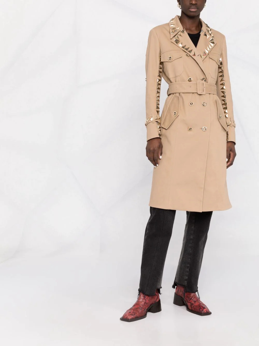 studded belted trench coat - 4