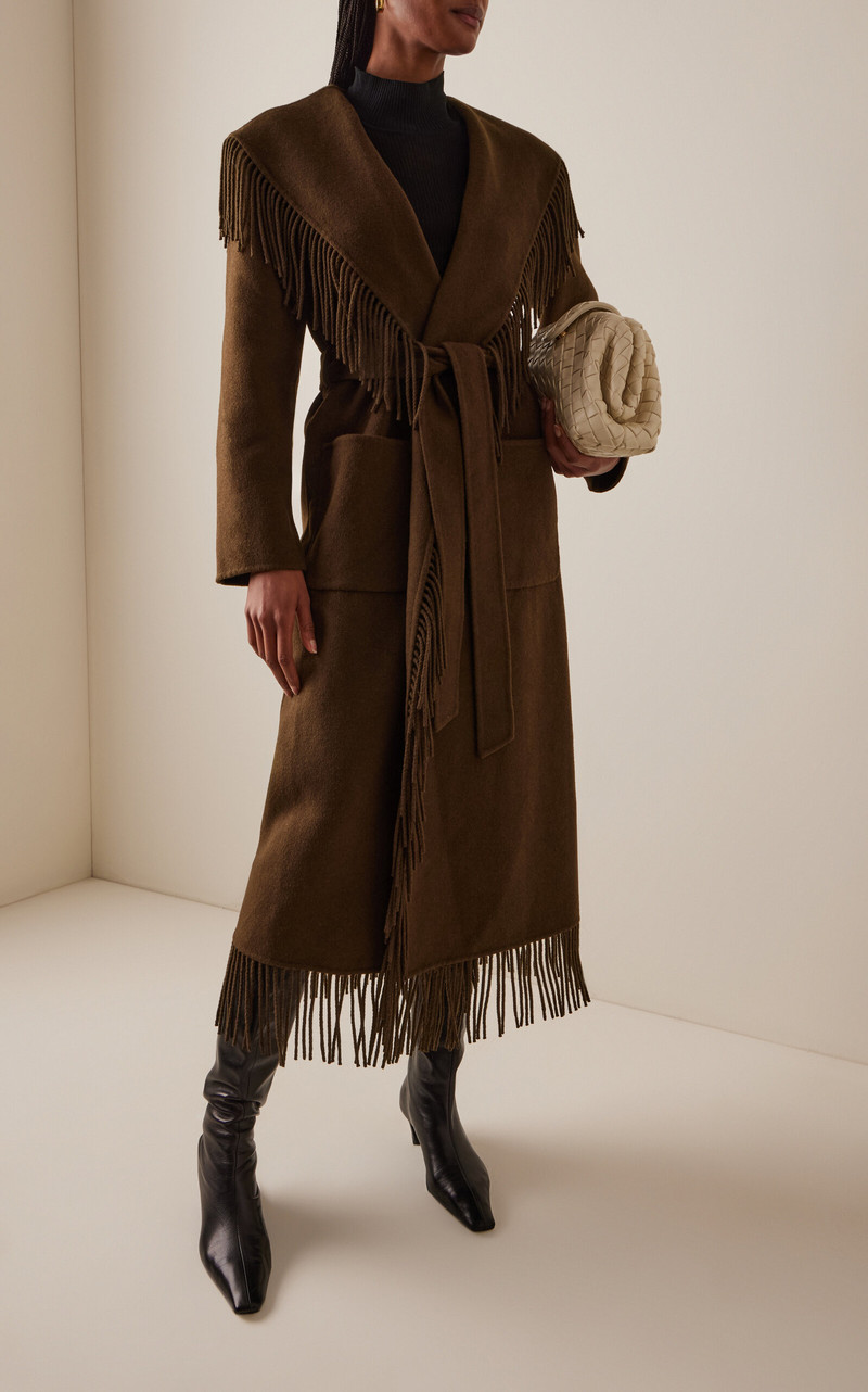 SIMKHAI Carrie Fringe Robe Coat brown outlook