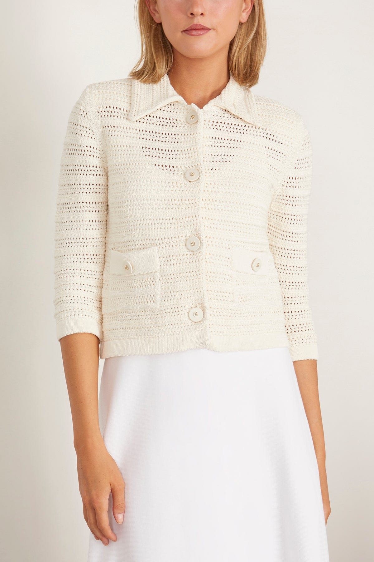 Precise Pointelle Jacket in Cream White - 3
