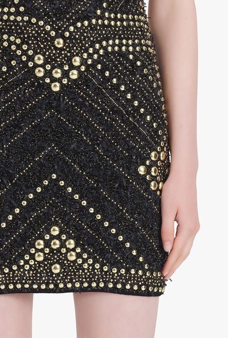 Short black tweed dress with embroidered gold-tone studs - 8