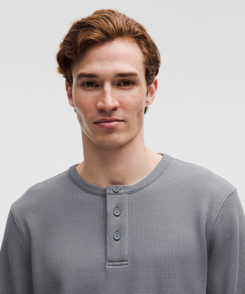 Cotton-Blend Waffle Knit Long-Sleeve Henley 4