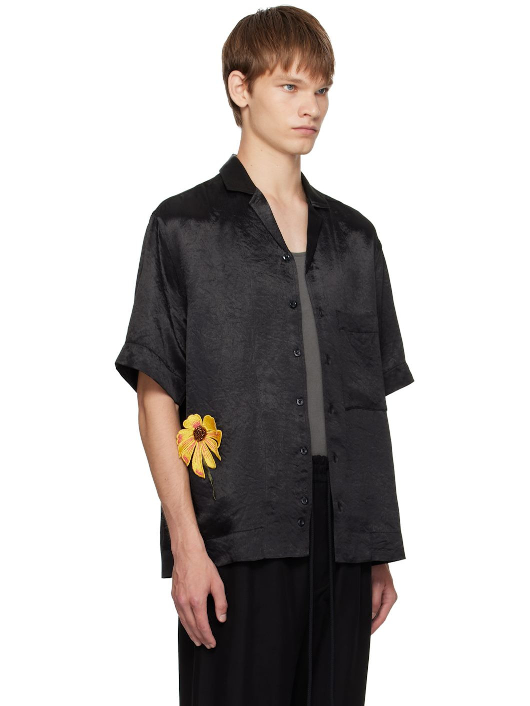 Black Flower Short Sleeve Box Shirt - 2