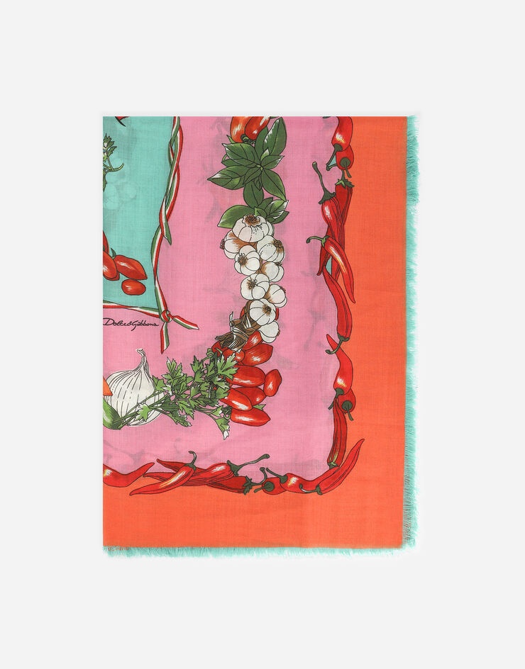 Large vegetable-print silk and cashmere scarf (140 x 140) - 1