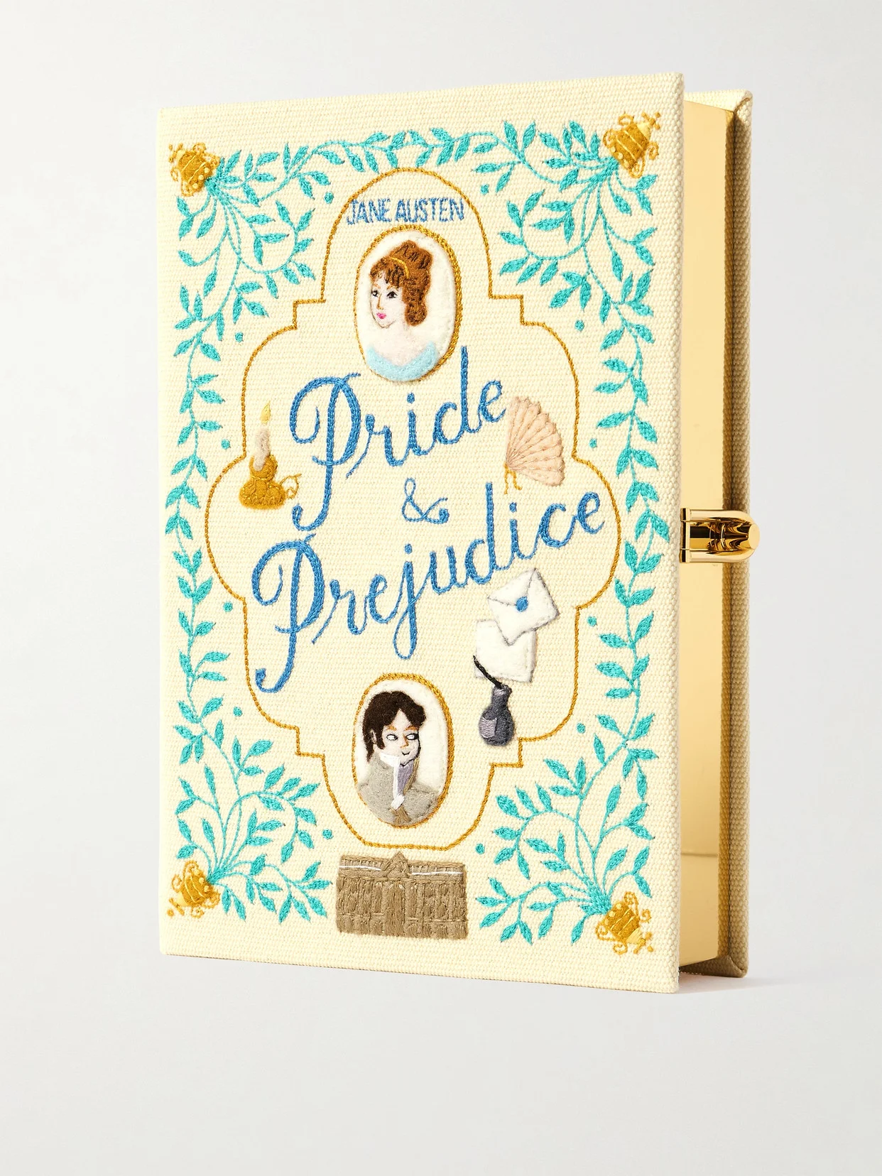 Pride And Prejudice Embroidered Appliquéd Canvas Clutch - 1