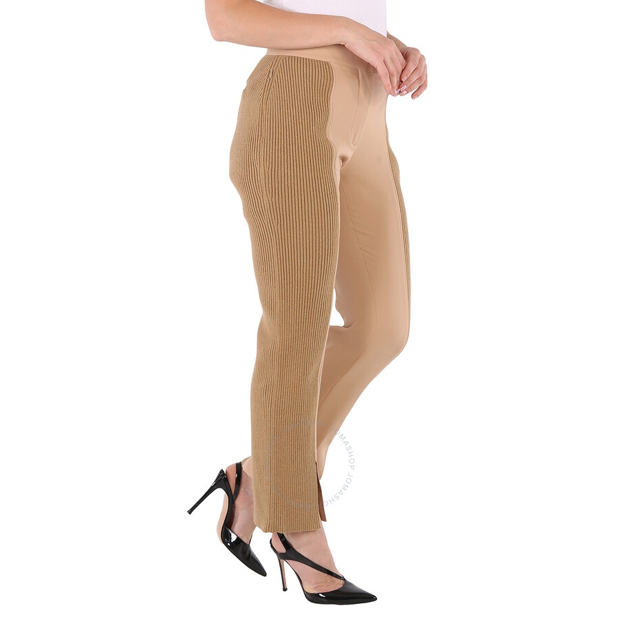 Burberry Ladies Soft Fawn Wide Leg Smart Trousers - 4