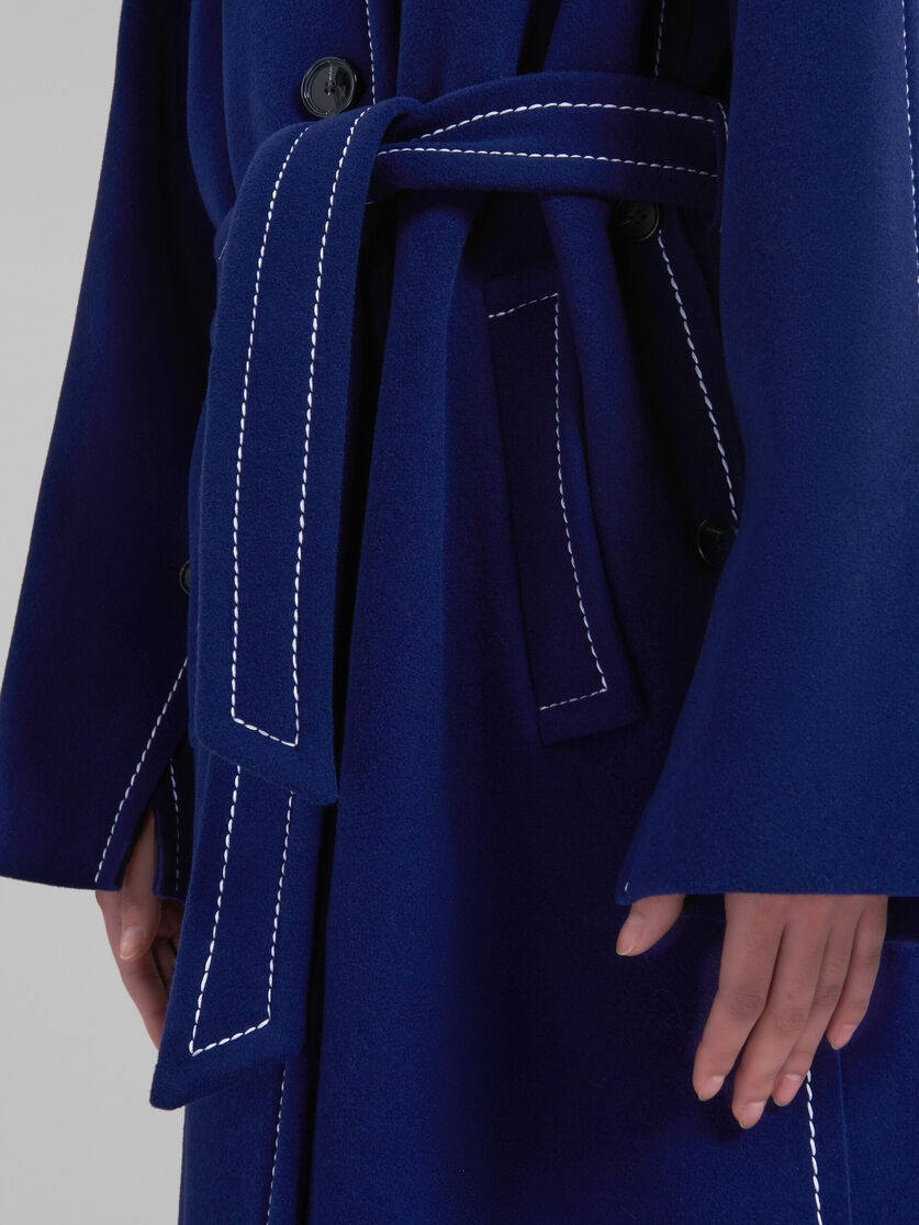 BLUE WOOL FELT COAT WITH WAIST BELT - 5