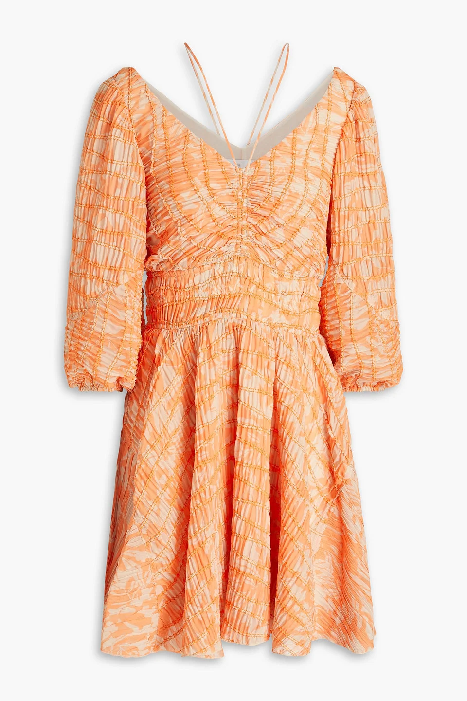 Lena shirred printed chiffon mini dress - 1