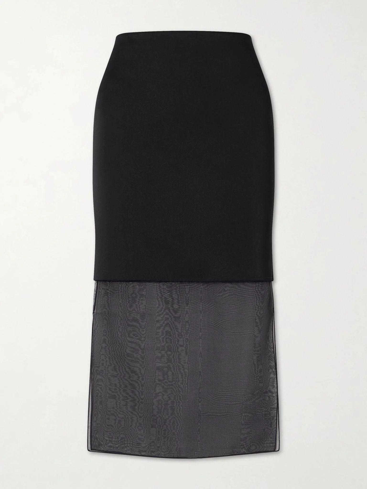 Sybil layered frayed satin-crepe and organza midi skirt Black - 1