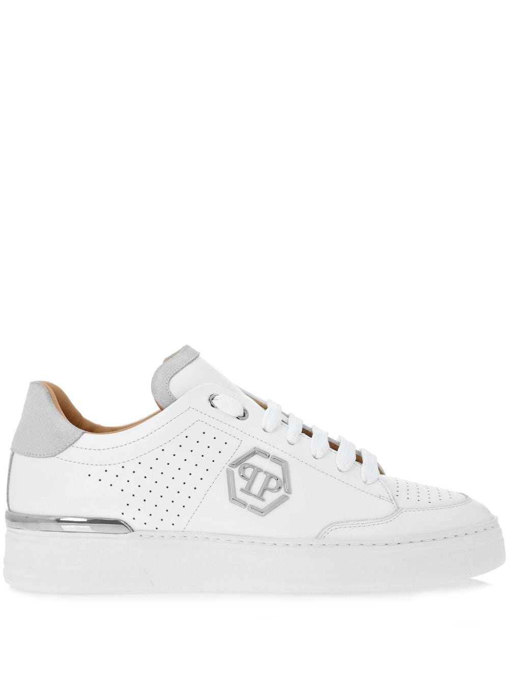 logo-plaque leather sneakers - 1