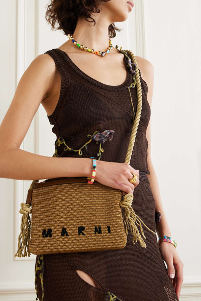 Marni Marcel leather-trimmed embroidered raffia shoulder bag outlook