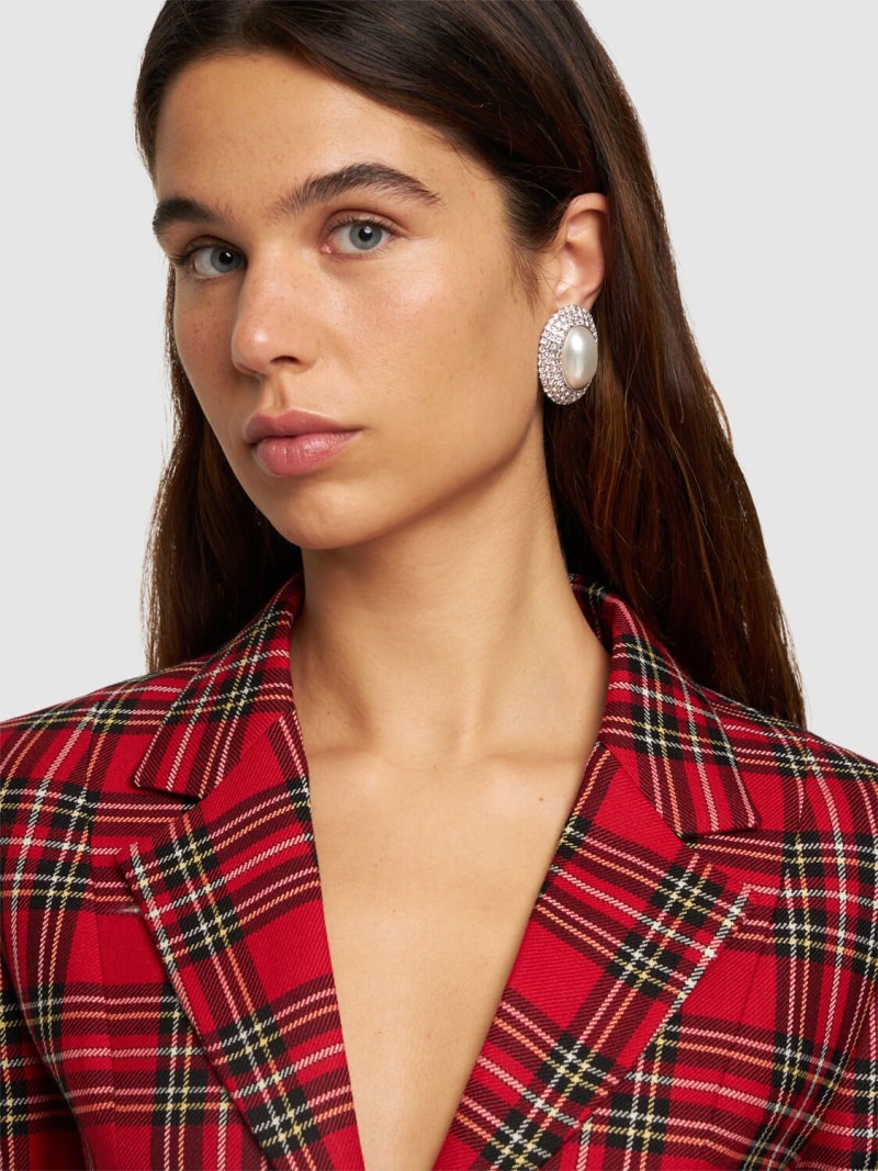 Oval crystal & faux pearl earrings - 2