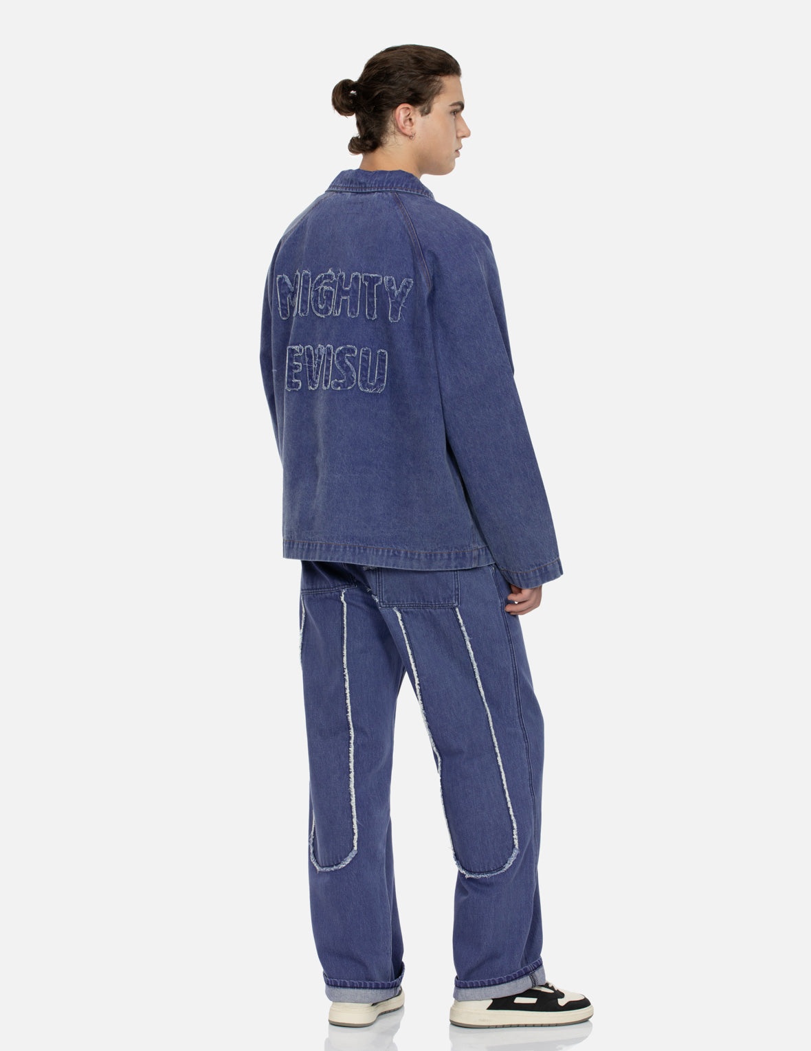 SEAGULL AND SLOGAN EMBROIDERY OVERSIZED  DENIM COACH JACKET - 4