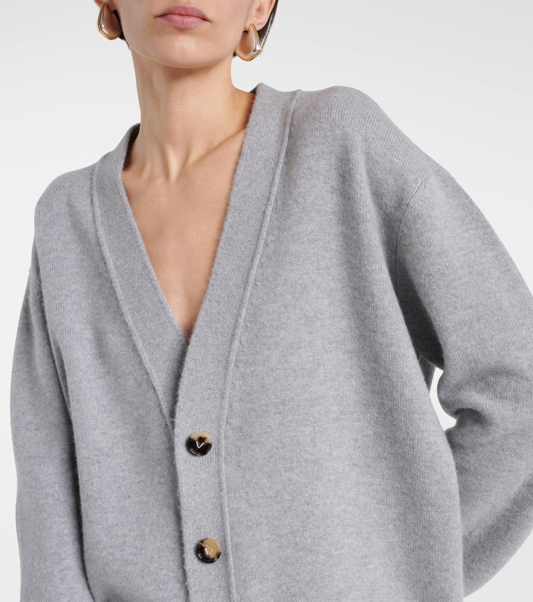 Leather-trimmed cashmere-blend cardigan - 4