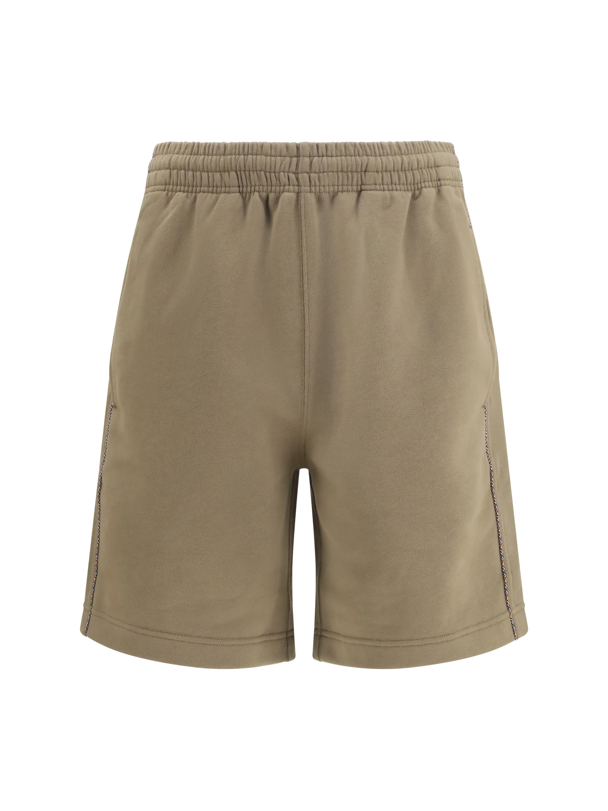 Burberry Cotton Shorts with Check Trims Finch Brown - 1