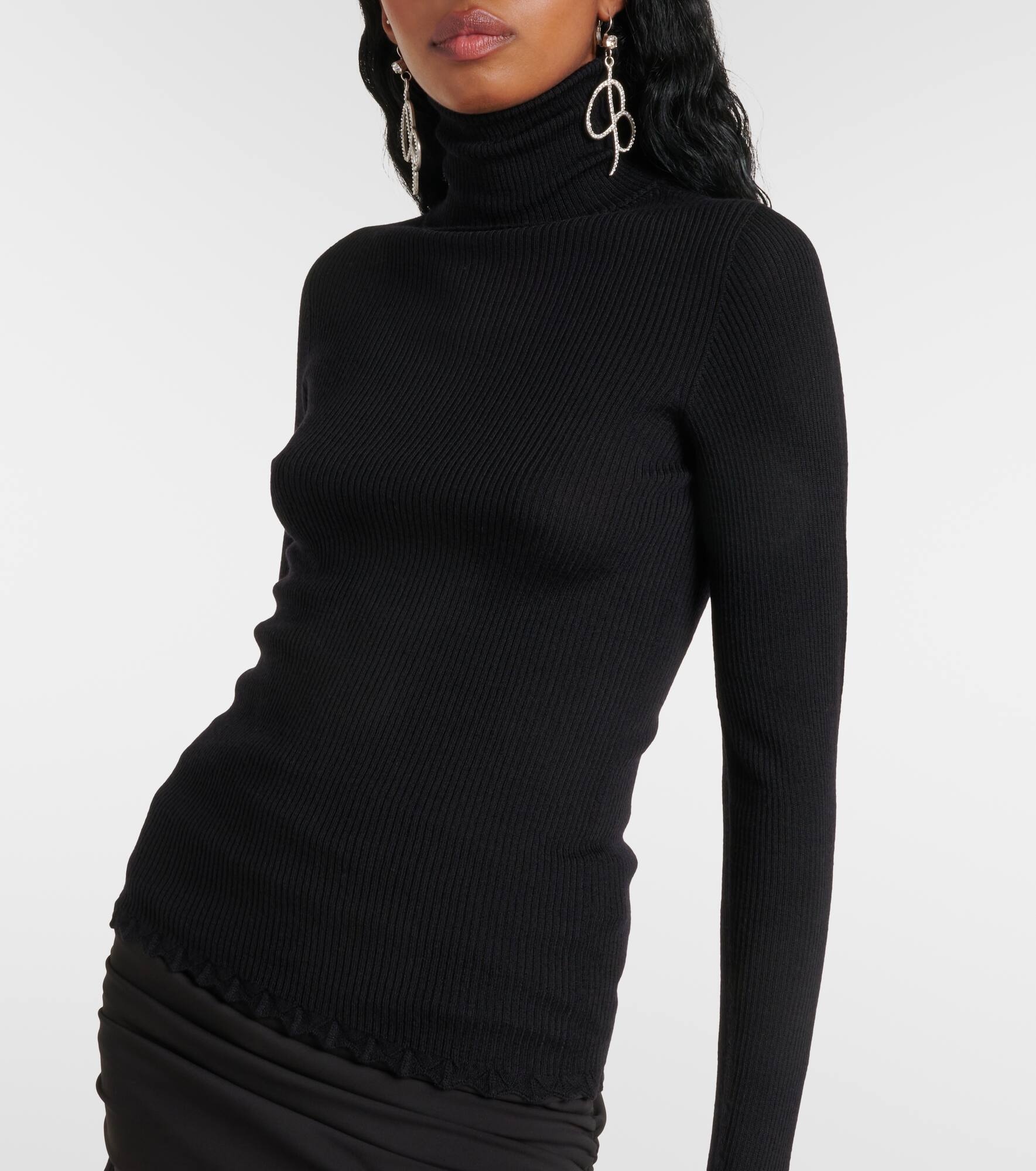 Floral-appliqué wool turtleneck sweater - 6