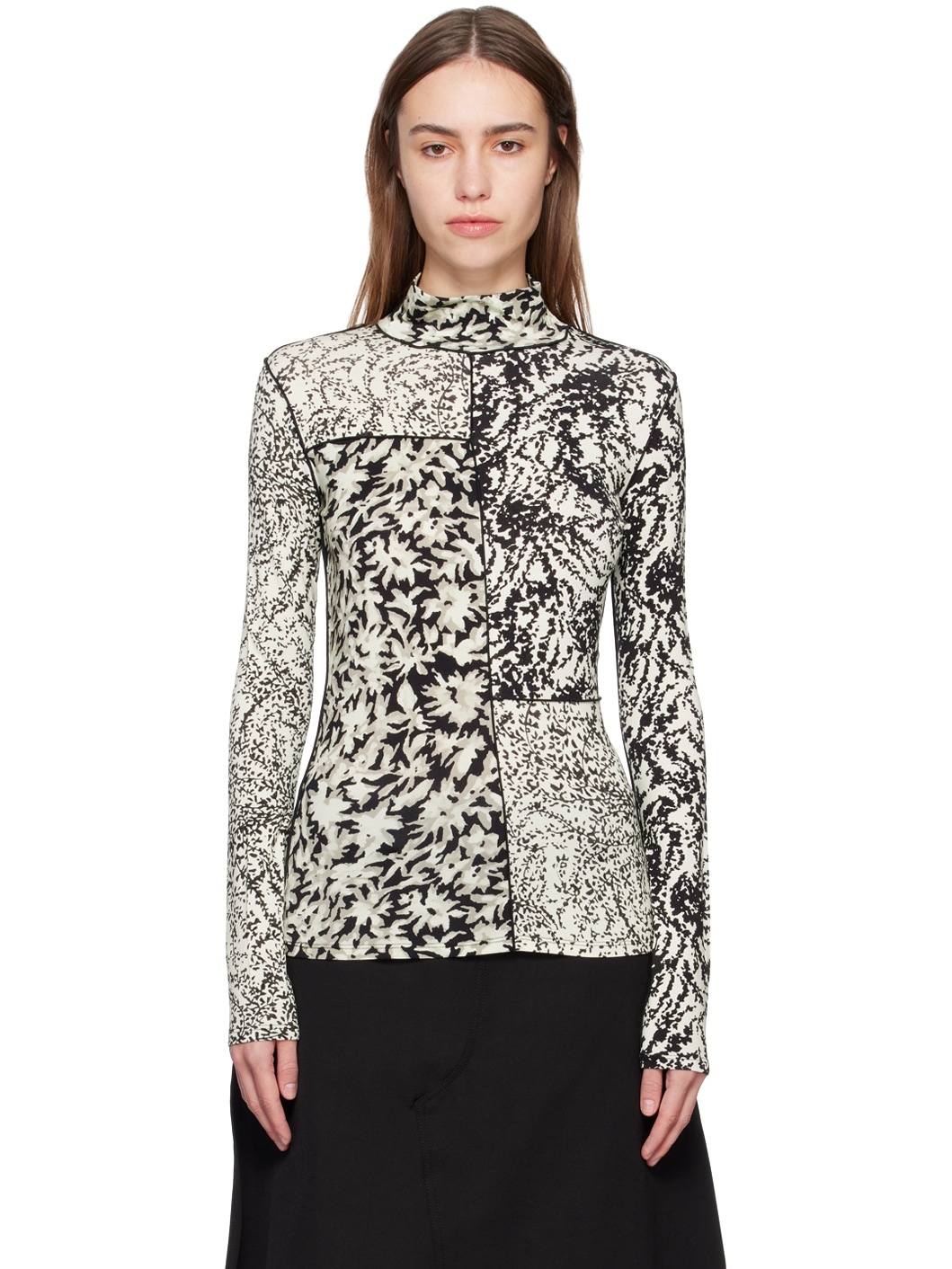 Off-White & Black Proenza Schouler White Label Mixed Floral Turtleneck - 1