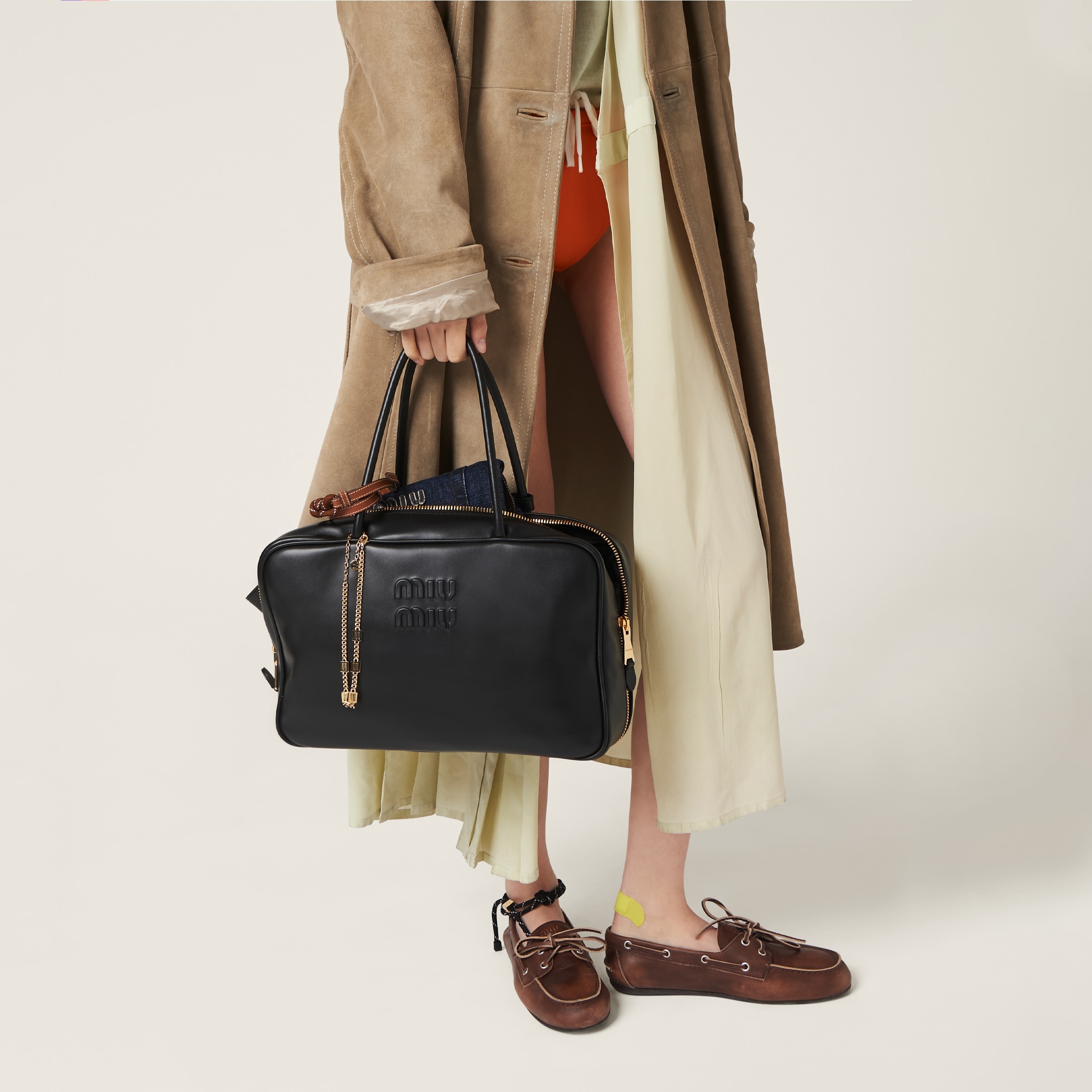 Miu Miu｜ (5BB172 2CRW F0002) Cognac Beau Leather Top-handle Bag | Miu Miu