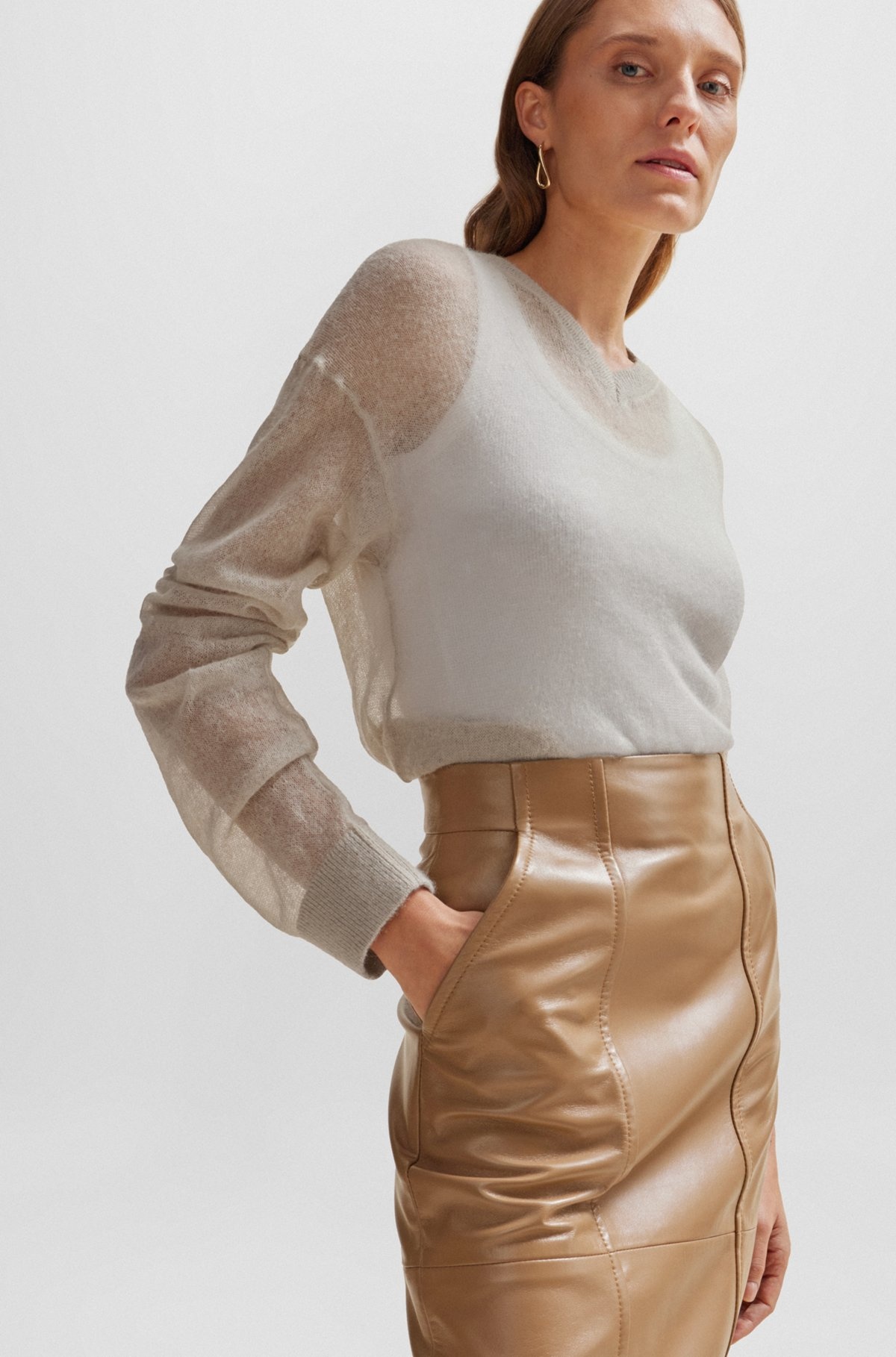 SEAM-DETAIL PENCIL SKIRT IN LAMB LEATHER - 5