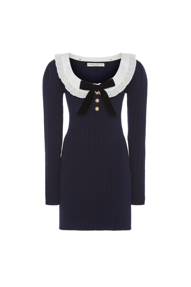 COTTON BLEND KNIT MINI DRESS WITH COLLAR 1