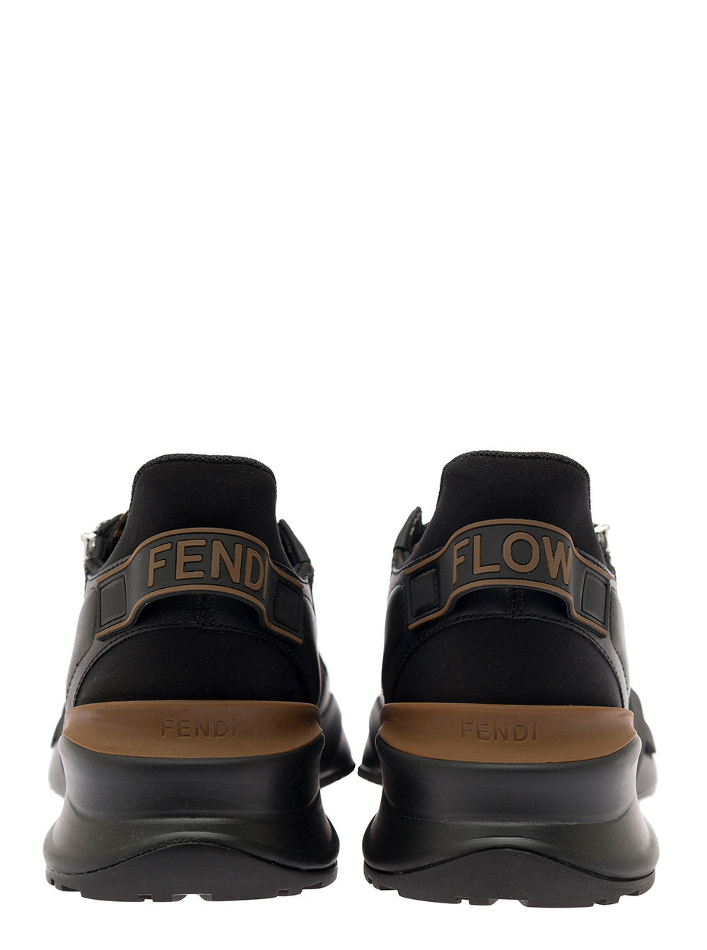 Fendi Men 'Fendi Flow' Black Low Top Sneakers With Diagonal F Detail In Leather Man - 5