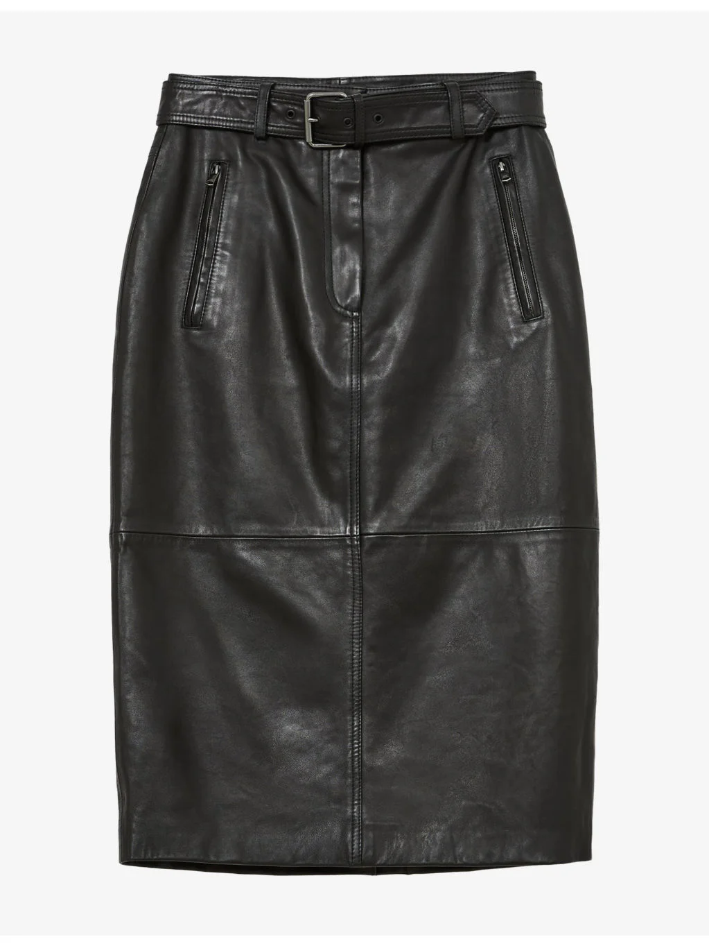 Neriah Belted Leather Midi Skirt - 1
