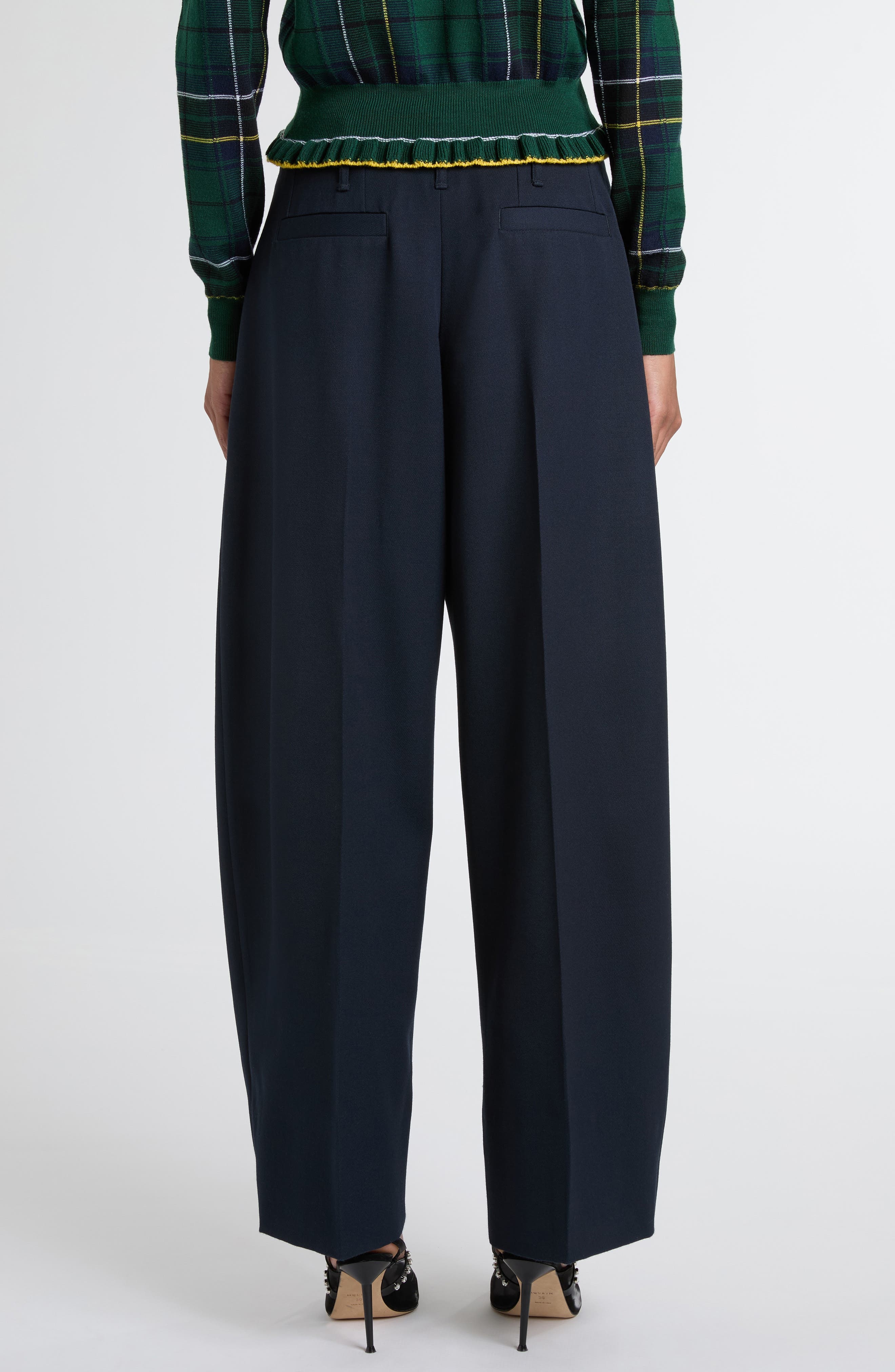 McQueen Pleated High Waist Wide Leg Tailored Wool Trousers in Navy at Nordstrom - 3