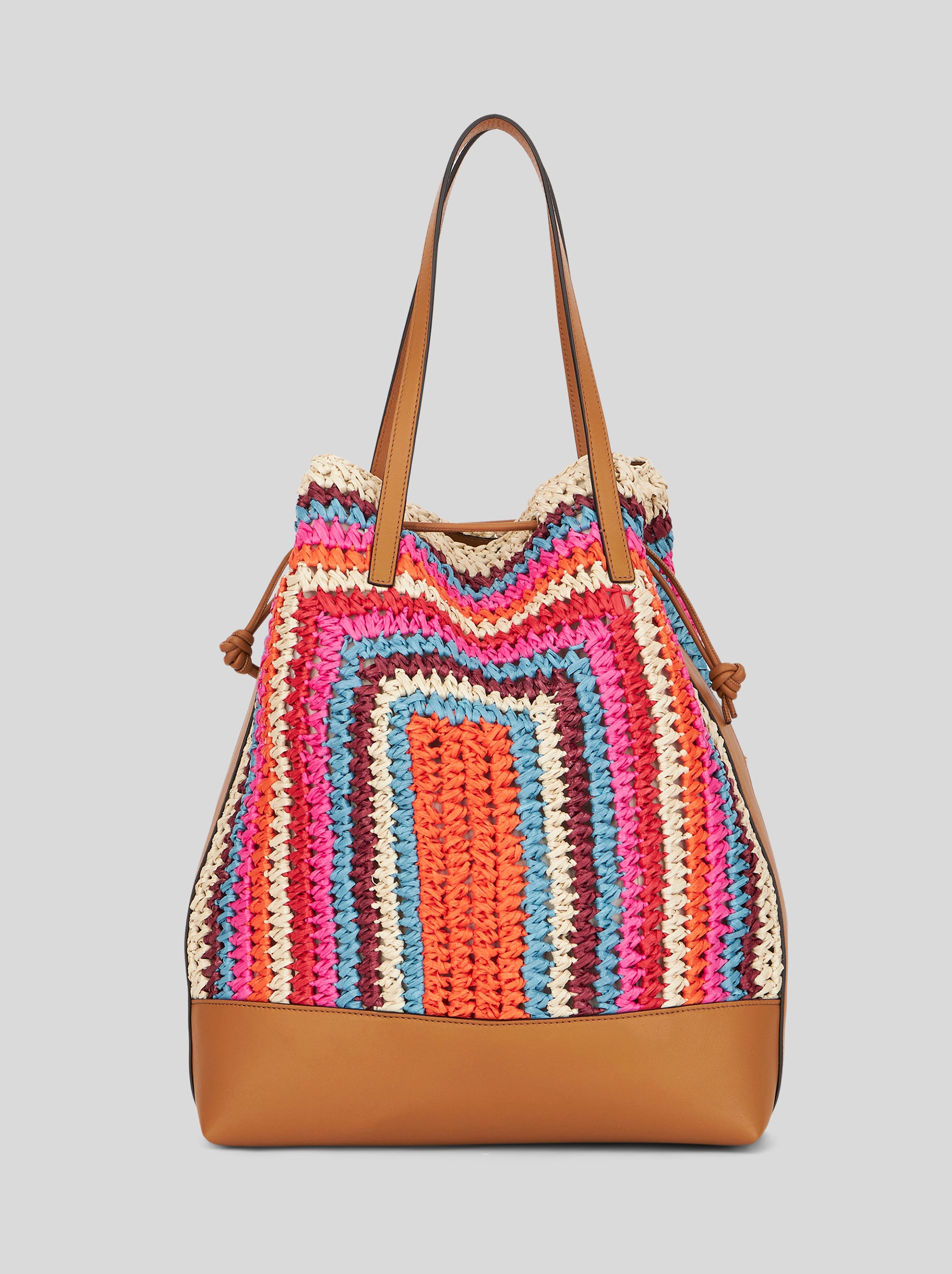 LARGE MULTI-COLOURED STRIPED RAFFIA BUCKET BAG - 3