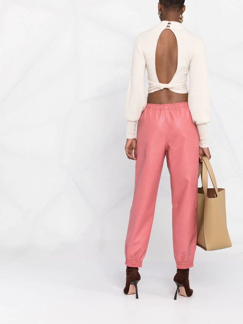 faux-leather tapered trousers 6