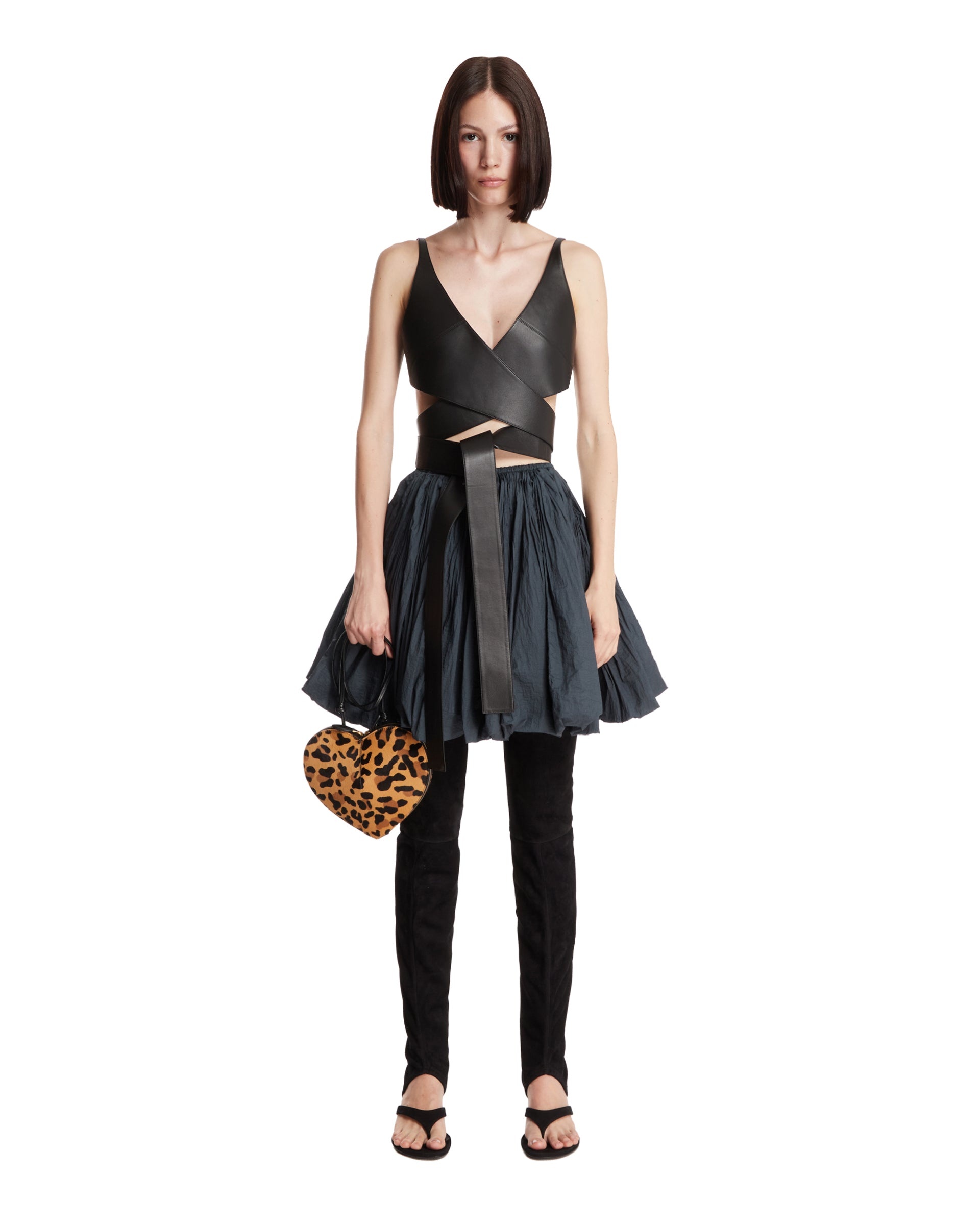 Black Leather Wrap Top - 2
