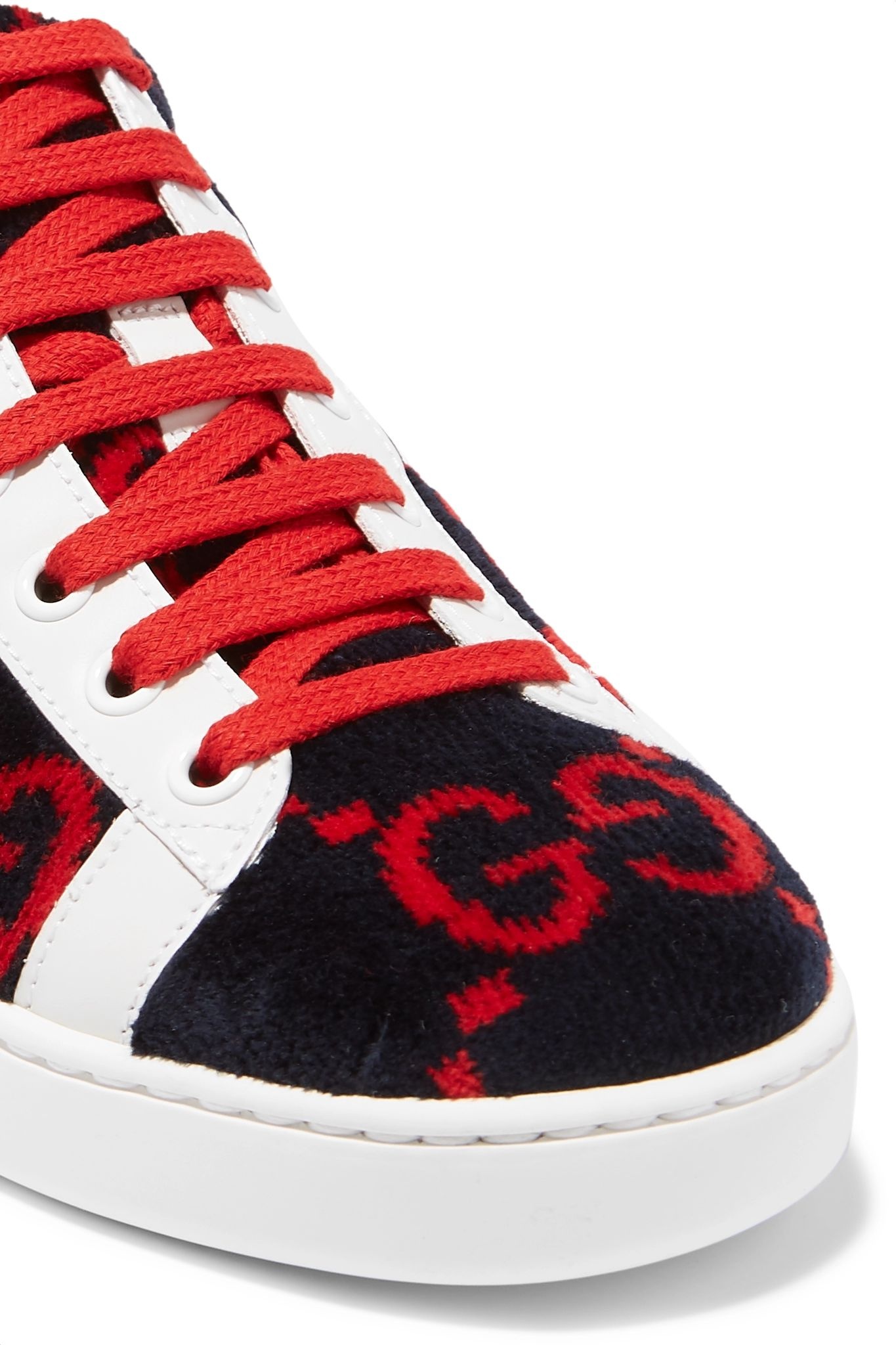 New Ace leather-trimmed logo-print velvet sneakers - 5