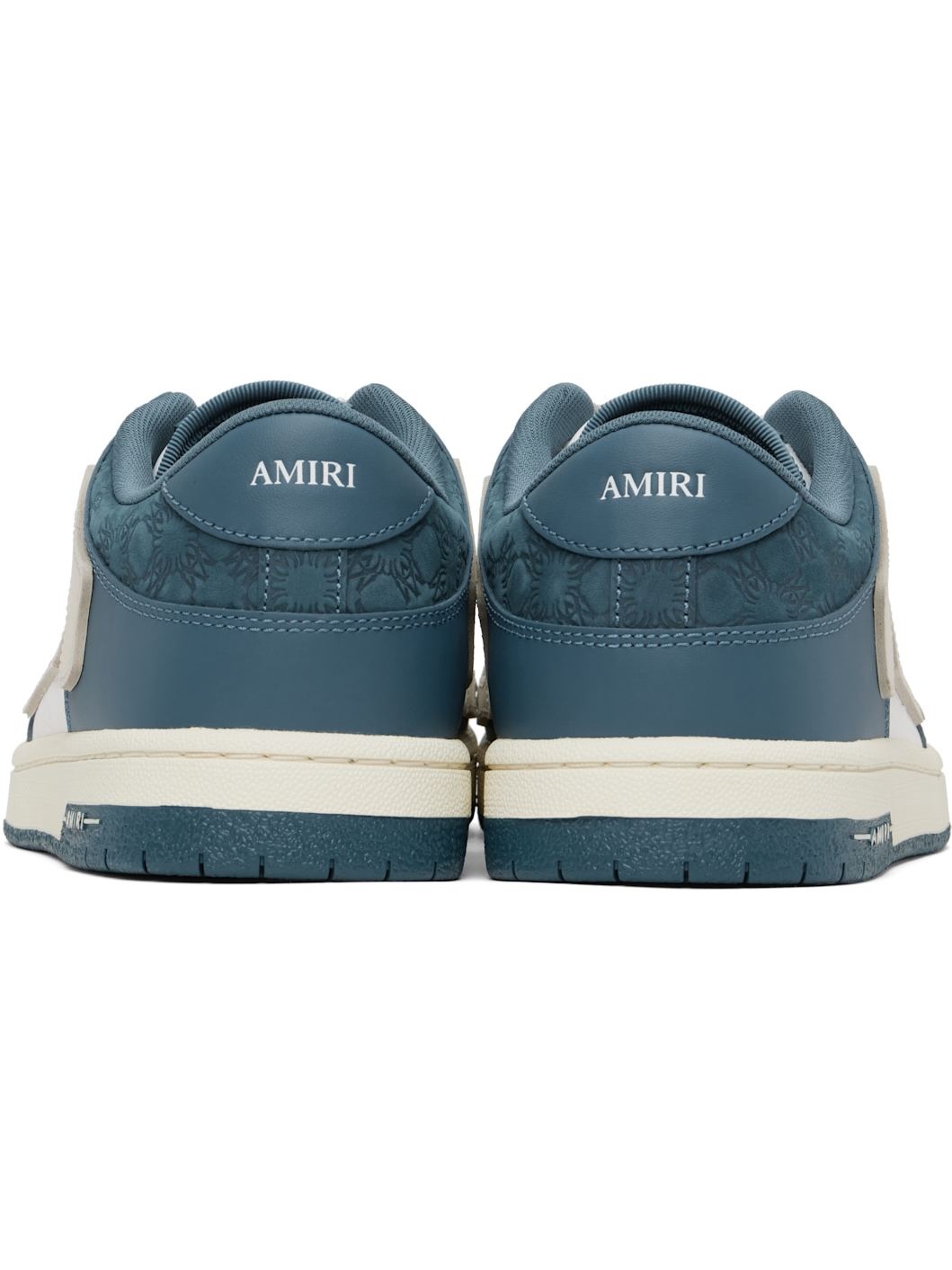 White & Navy Debossed MA Quad Skel Top Low Sneakers - 2