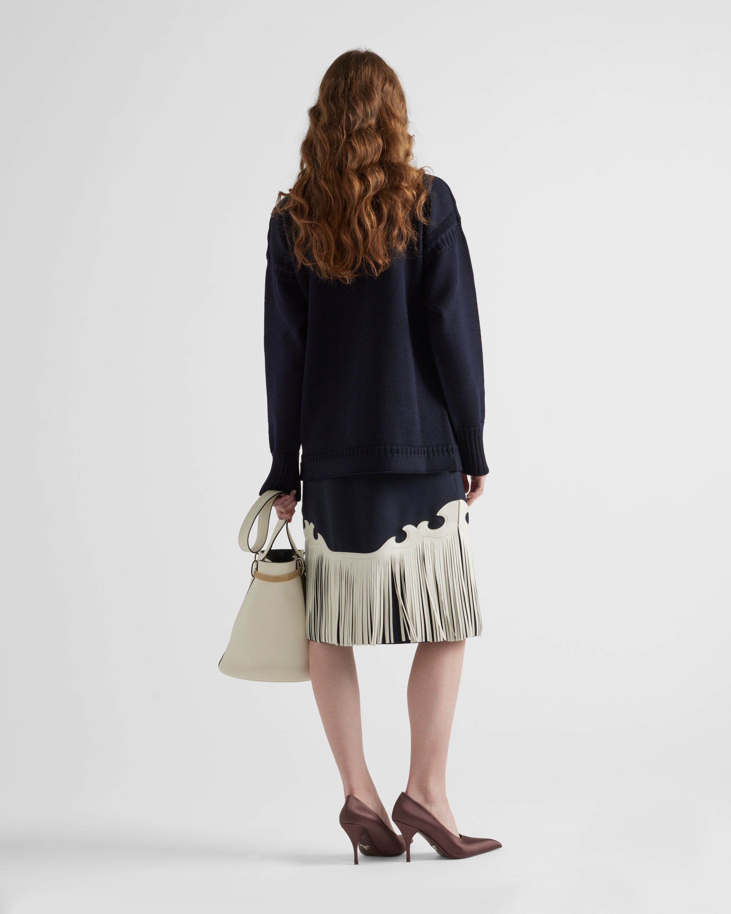 Rush stitch skirt with leather fringe - 5