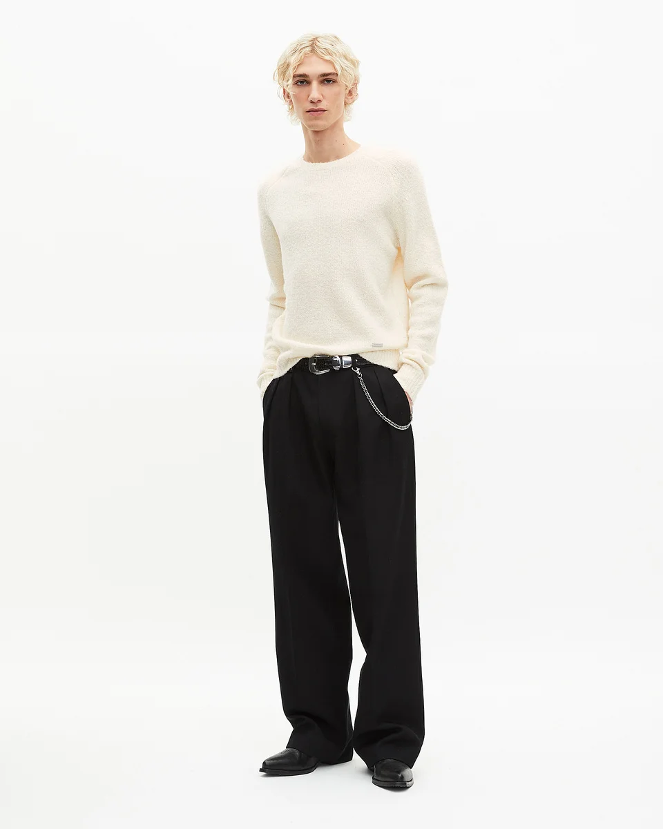 BEIGE WOOL CREW NECK SWEATER - 1