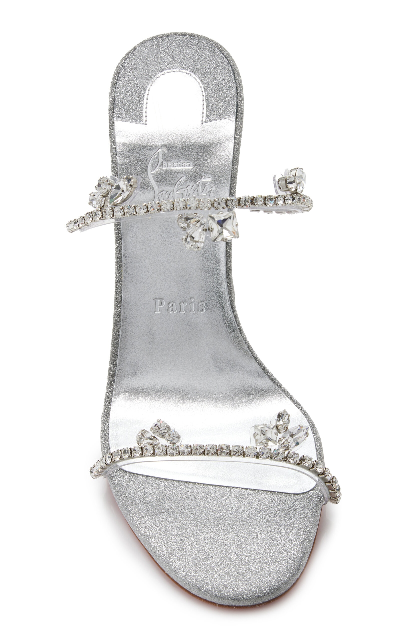 Just Queen 100mm Crystal-Embellished Leather PVC Sandals silver - 3
