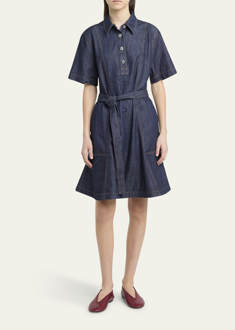 Bottega Veneta Short-Sleeve Belted Denim Shirtdress outlook