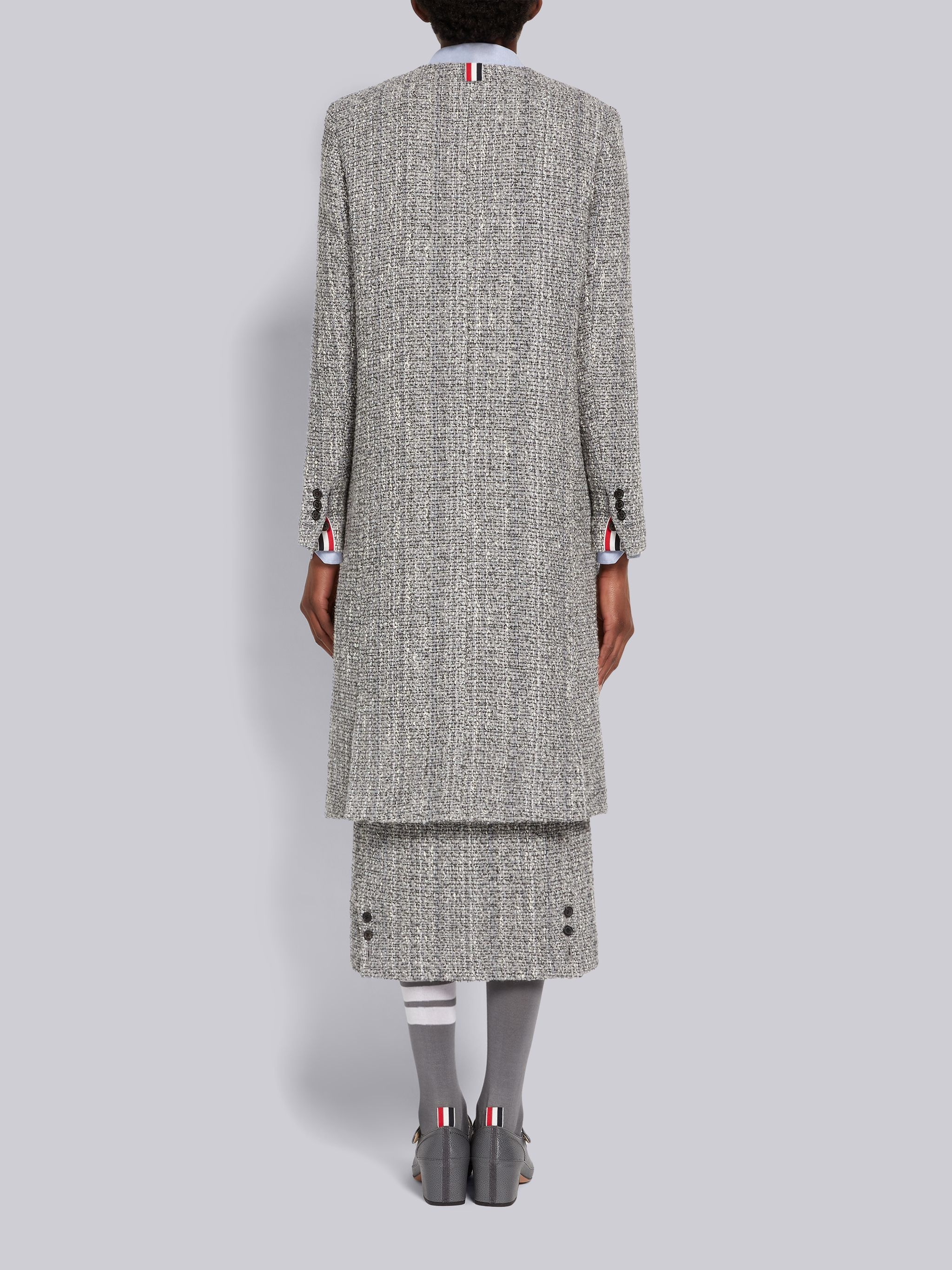 Medium Grey Melange Look Solid Tweed Semi-constructed Cardigan Overcoat - 3